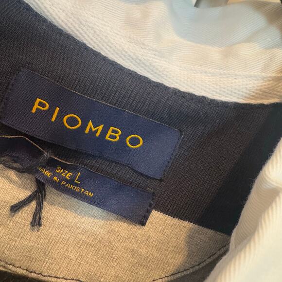 Piombo Men's Long Sleeve Striped Polo Sweatshirt Gray/Black Size Large NWT - Picture 12 of 12